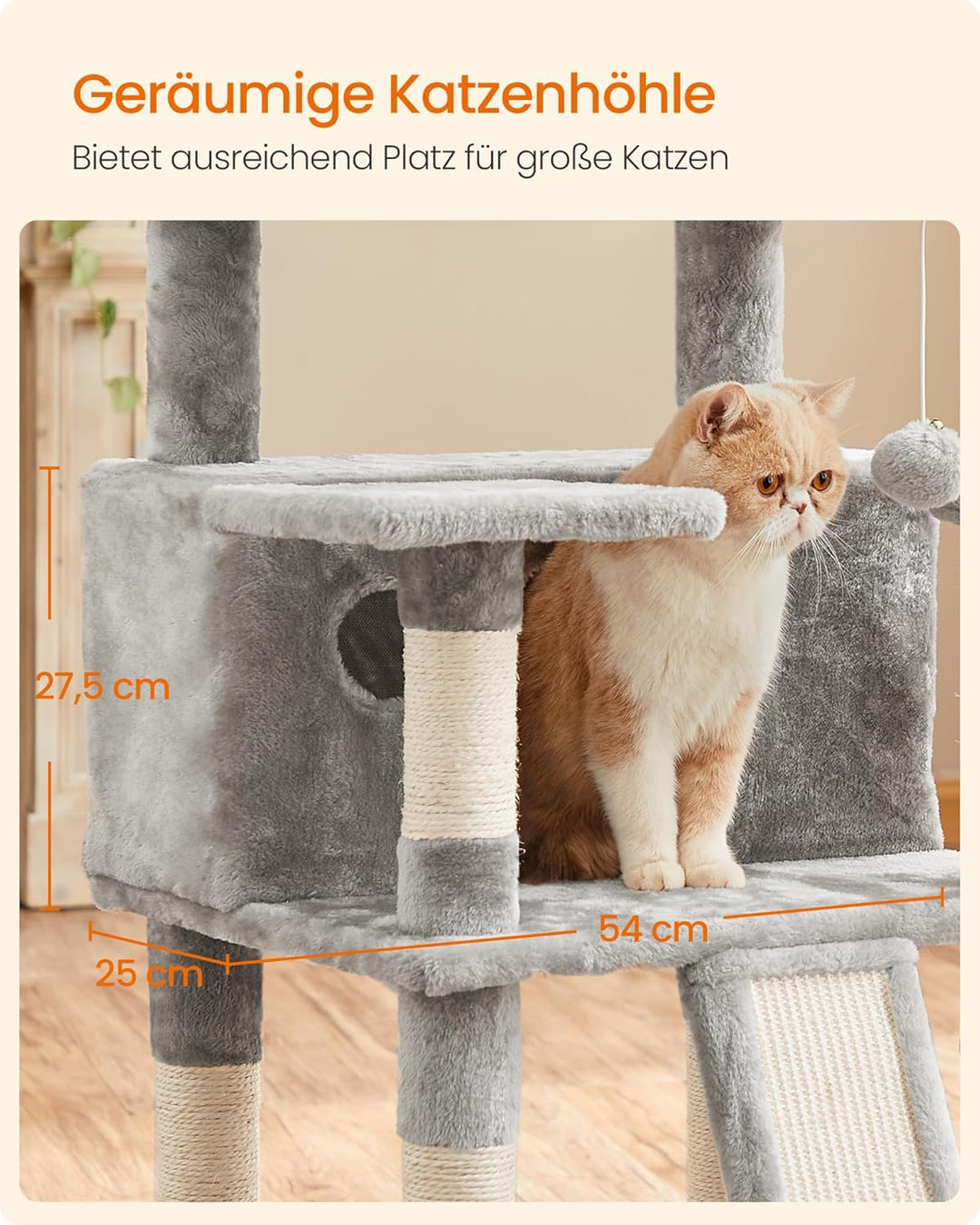 Feandrea Kratzbaum, XXL Katzenbaum, 169 cm, hellgrau PCT019W01 Hellgrau 54L x 49B x 169H cm, Hellgra