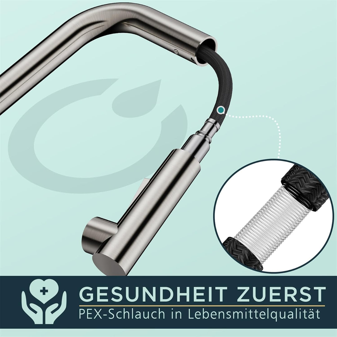 FORIOUS Wasserhahn, Hochdruck Küchenarmatur mit Brause Ausziehbar Armatur, Mischbatterie Spültischar