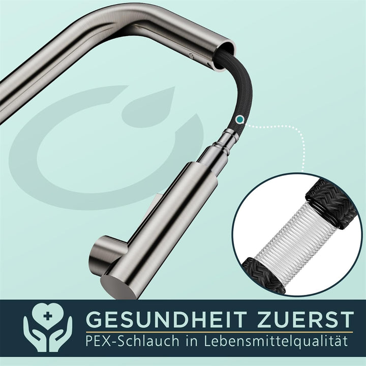 FORIOUS Wasserhahn, Hochdruck Küchenarmatur mit Brause Ausziehbar Armatur, Mischbatterie Spültischar