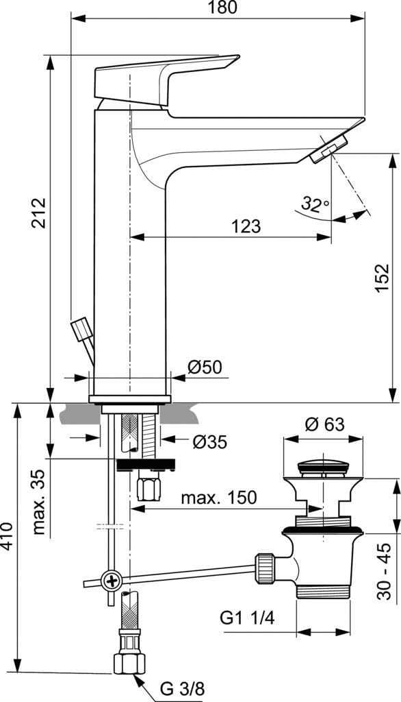 Ideal Standard a6544aa Grosse Mischbatterie für Waschbecken