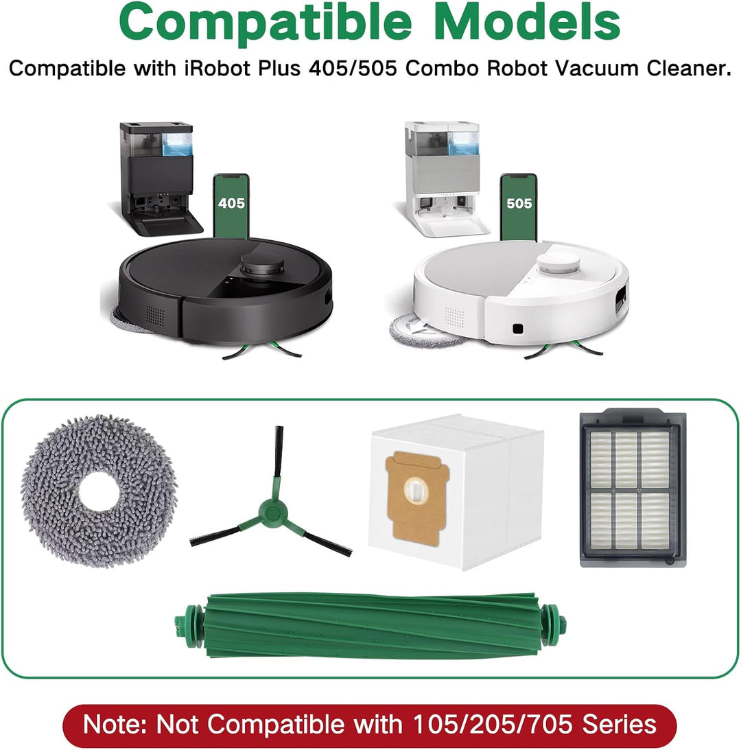 Zubehör Ersatz für iRobot Roomba Plus 405 Combo/505 Combo Saugroboter, 1 Hauptbürste, 2 Filter, 4 Se