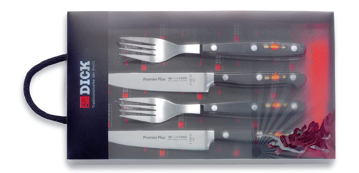 F. DICK Premier Plus Steakbesteck 4-teilig (2 Steakmesser + 2 Gabeln, ergonomischer Griff, Klinge au
