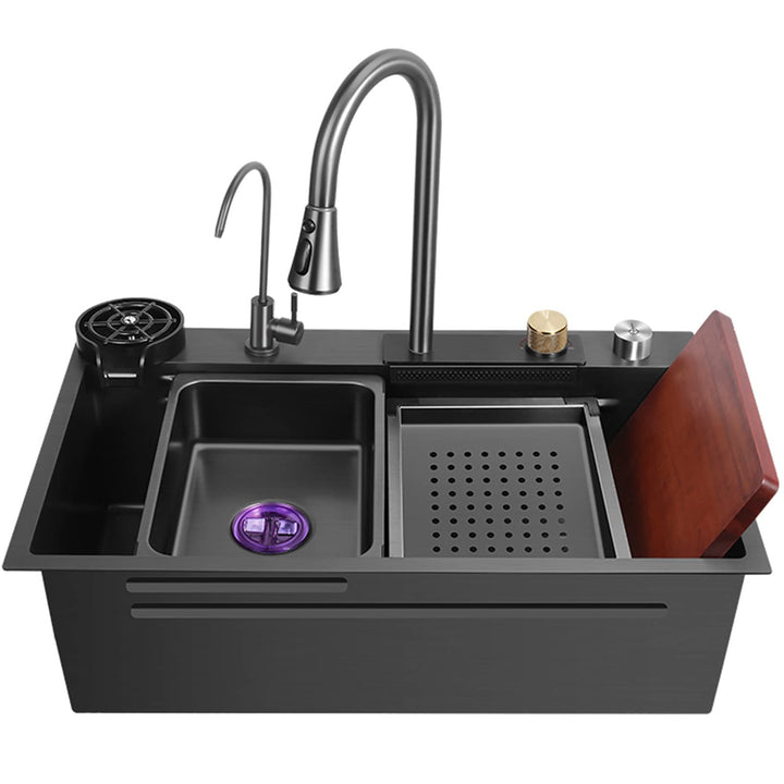Küchenspüle,Neue Edelstahl Wasserfall Spüle,Drop In Single Bowl Workstation Spüle,Mit Cup Washer Spü