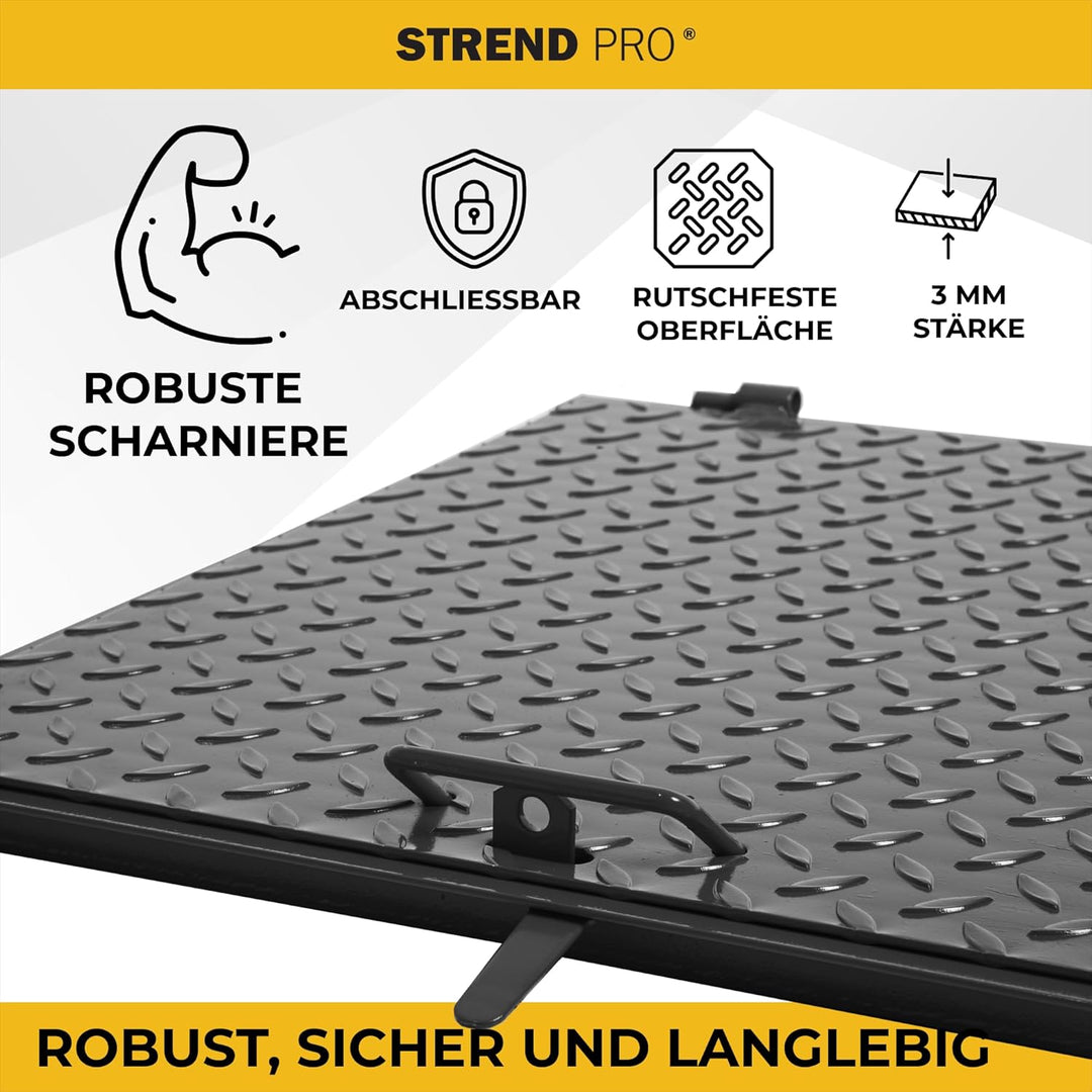 STREND PRO Schachtabdeckung 50x50 cm - 3mm METALL Schachtdeckel 500x500 | Begehbar, UV-beständig, Ab