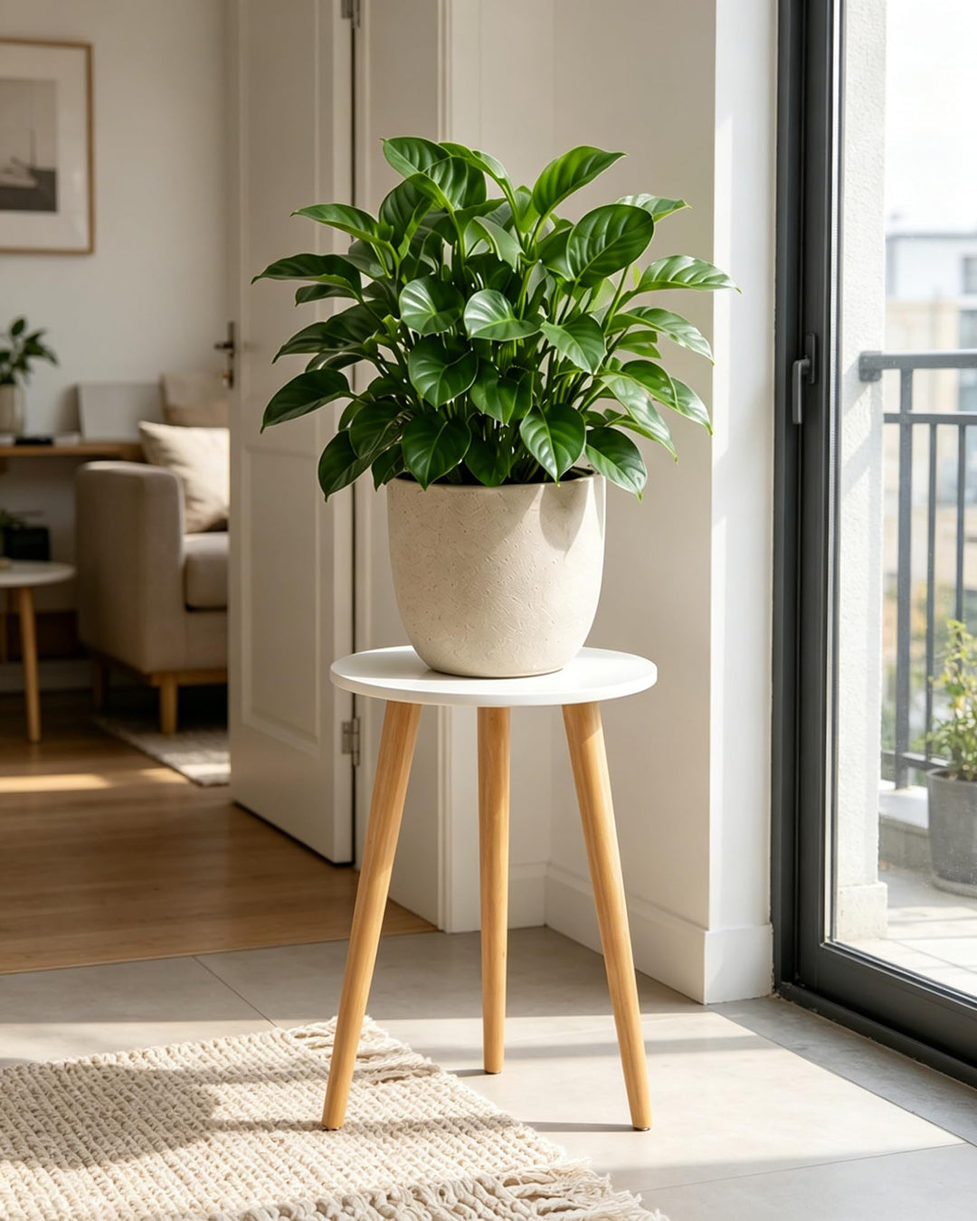 Bamworld Blumenständer Hoch – Moderner Beistelltisch & Pflanzenständer aus Holz, Rundes Design für W