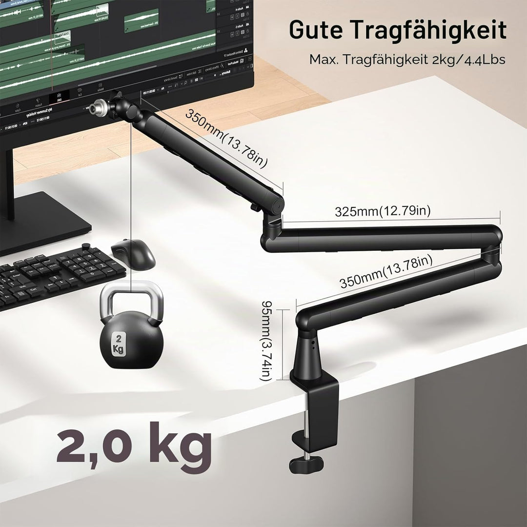 Aokeo AK-55i Mikrofonarm mit niedrigem Profil, geeignet für Aokeo Yeti, Snowball iCE, HyperX QuadCas