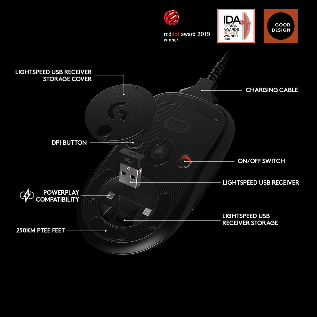 Logitech G PRO Wireless Gaming-Maus mit HERO 25K DPI Sensor, RGB-Beleuchtung, 4-8 programmierbare Ta
