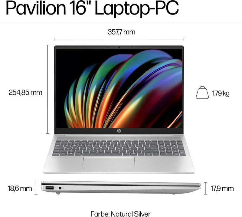 HP Pavilion Laptop, 16" WUXGA-Display, Intel Core Ultra 5 125U, 16 GB DDR5 RAM, 1 TB PCIe NVMe SSD,