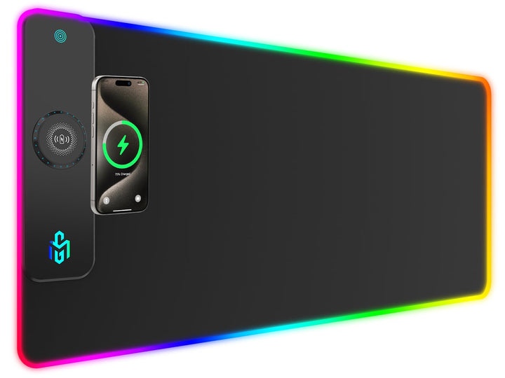 RGB Gaming Mauspad 15W Qi Mousepad LED 900x400x4mm 10 Beleuchtungsmodi mit 10W Schnellladung Qi Kabe