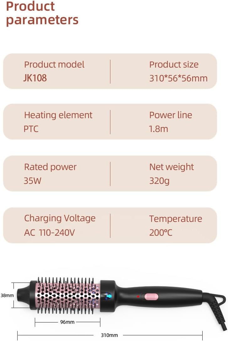 Thermal Brush, 38 mm Thermobürste Volumen Haar Kamm, Haar Styling Werkzeug, Lockenbürste Haarstyler