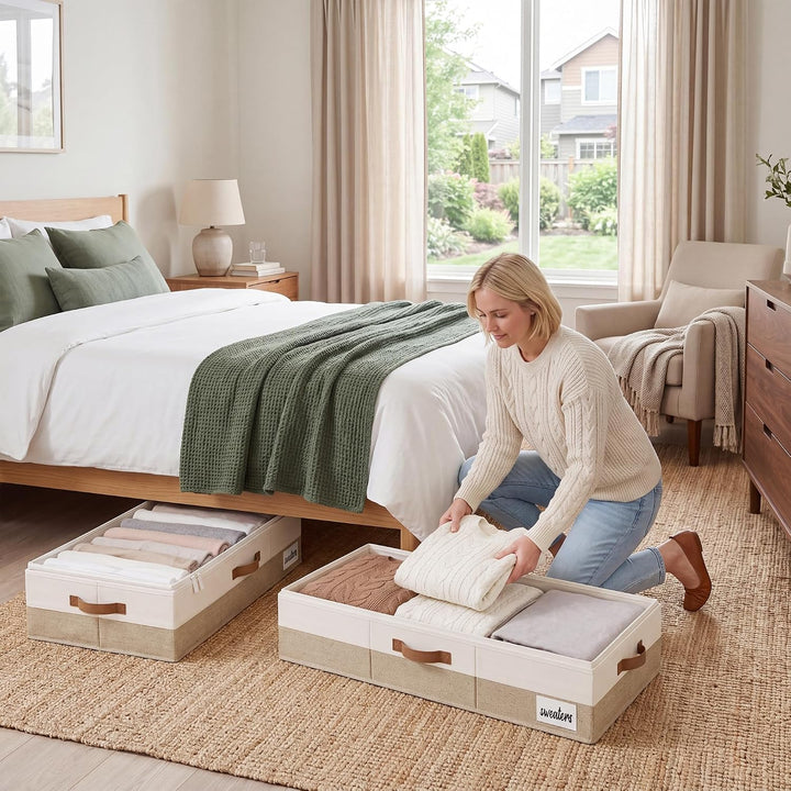 StorageWorks Unterbett Aufbewahrung, grosse Unterbett Aufbewahrungsbox mit Deckel Stoff, faltbare Un