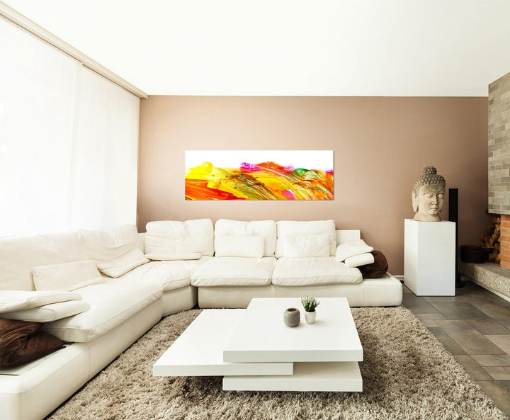 Paul Sinus Art Panoramabild auf Leinwand und Keilrahmen 150x50cm Malerei abstrakt rot orange gelb