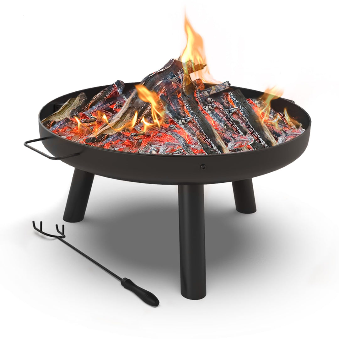 VOUNOT® Feuerschale Ø 61 cm Metall Feuerkorb mit Schürhaken Feuerstelle für den Garten, Terrasse, He