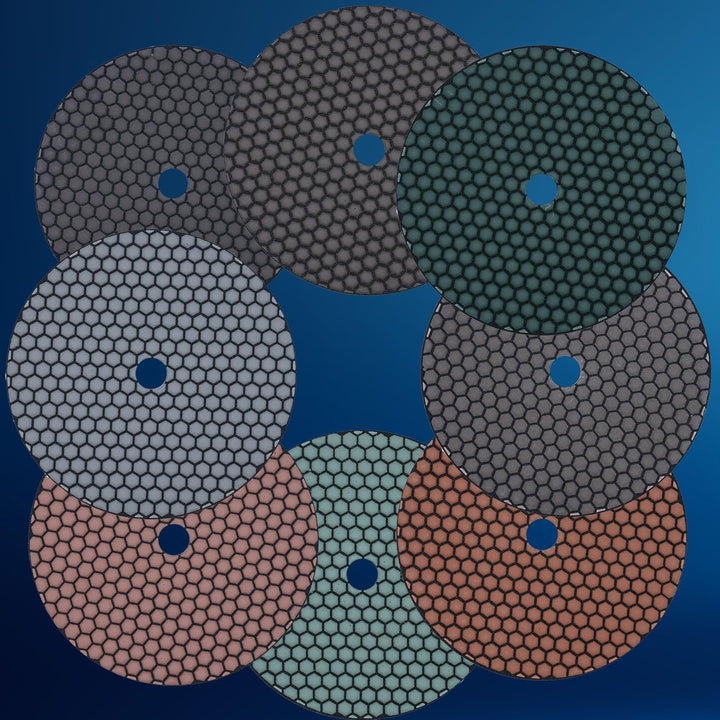 Original Diamant Schleif Pad Set trocken, 9 teilig, Ø 125 mm, Diamant Scheiben/Aufnahmeteller, Schle
