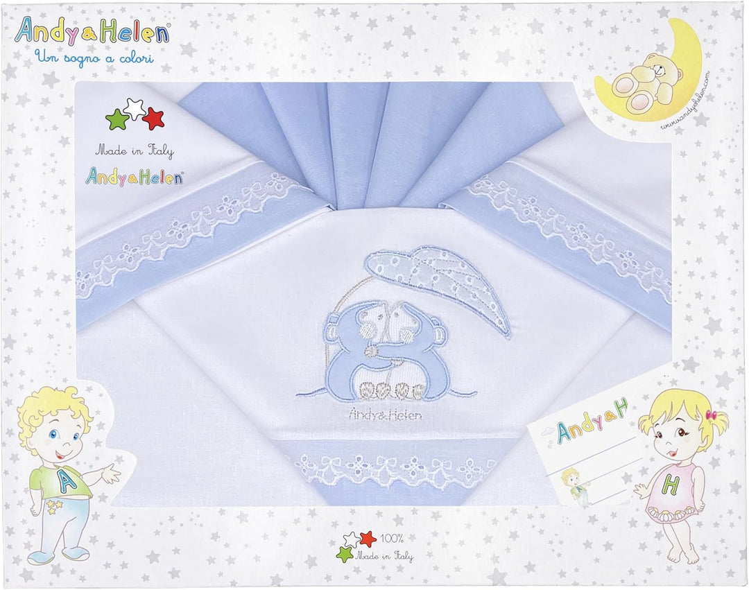 Andy&amp;Helen Bettwäsche-Set für Kinderbett/Kinderwagen, Bestickt, Spannbettlaken und Kissenbezug Pieno