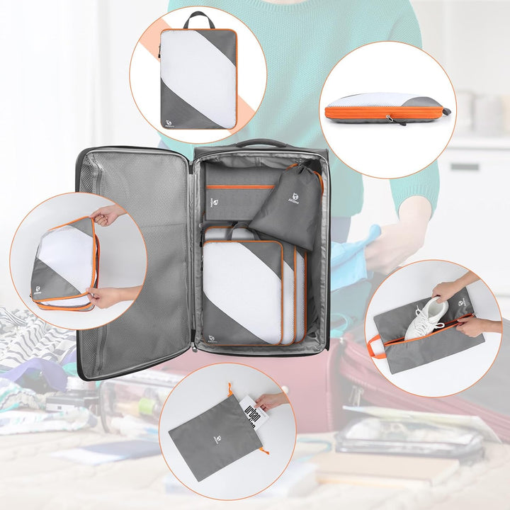 AiQInu Packing Cubes Compression, 5 Stück Packtaschen Kompression Koffer Organizer Set mit Wäschebeu
