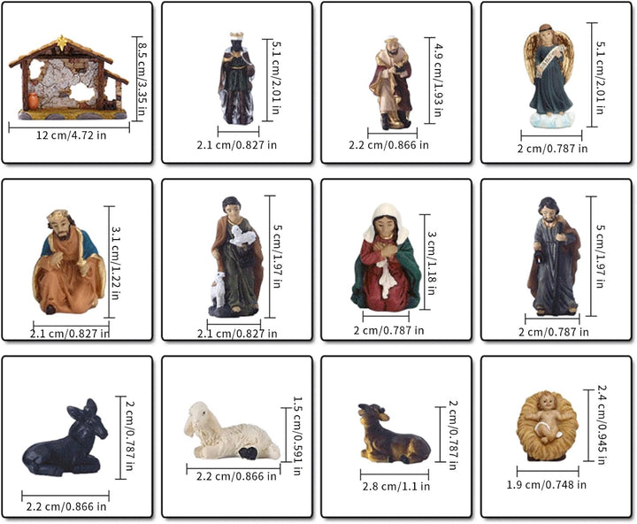 Generisch Krippenfiguren Set 12 Stück,Religiöse Jesus Geburt Skulpturen Resin | Katholisch Christlic