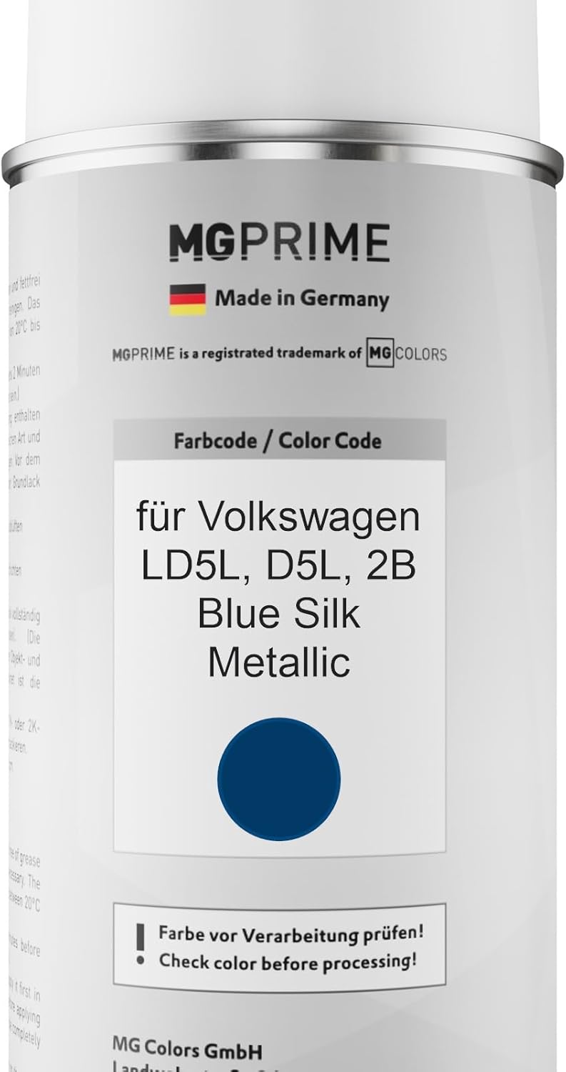 MG PRIME Autolack Sprühdosen Set für Volkswagen VW LD5L / D5L / 2B Blue Silk Metallic Basislack Klar