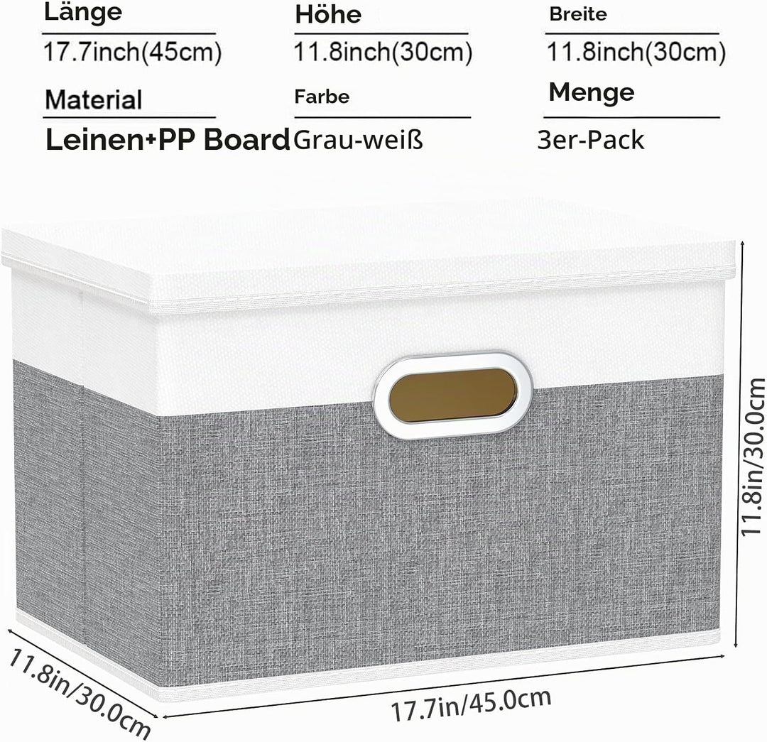 Yawinhe Aufbewahrungsbox mit Deckel, Faltbare Leinentuch Kleidung Ablagekorb, Waschbare, Stoffbox, f