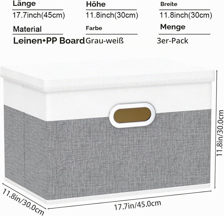 Yawinhe Aufbewahrungsbox mit Deckel, Faltbare Leinentuch Kleidung Ablagekorb, Waschbare, Stoffbox, f