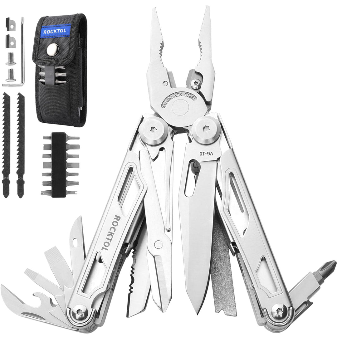 ROCKTOL Multitool, 29-in-1-Multitool-Zange mit austauschbaren Drahtschneidern und Säge, robustes Mul