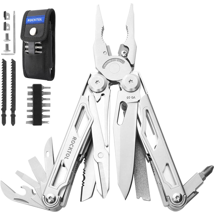 ROCKTOL Multitool, 29-in-1-Multitool-Zange mit austauschbaren Drahtschneidern und Säge, robustes Mul