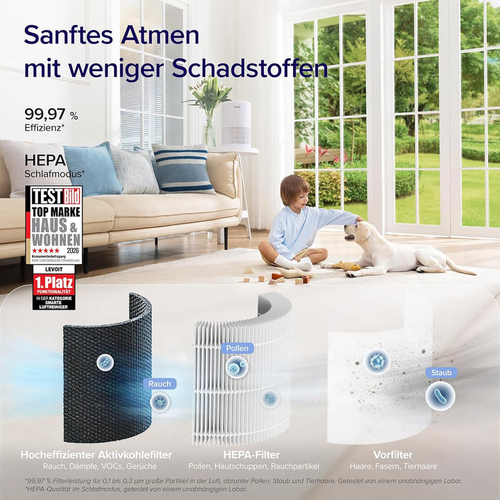 LEVOIT Luftreiniger 3-in-1 HEPA Filter, Luftfilter gegen Schimmel, Staub, Pollen & Gerüche, Air Puri