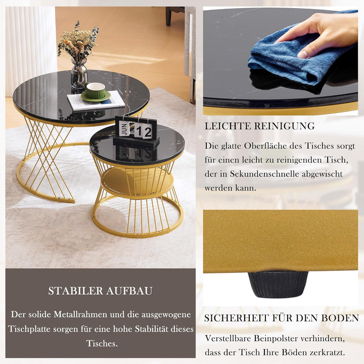 Merax Couchtisch 2er Set, Hochglanz Wohnzimmertisch, Coffee Table mit Stauraum, für Wohnzimmer, Balk