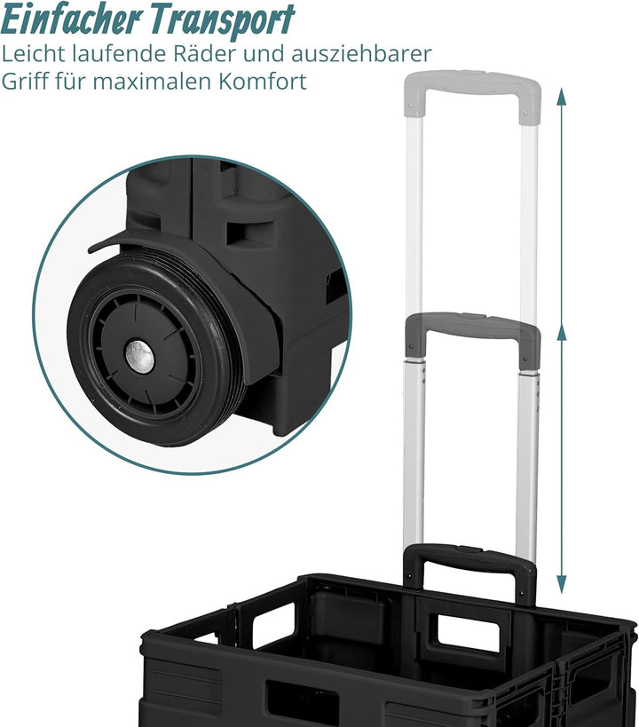 Relaxdays Einkaufstrolley klappbar, mit Teleskopgriff & Deckel, Transporttrolley, bis 35 kg, HBT 99x