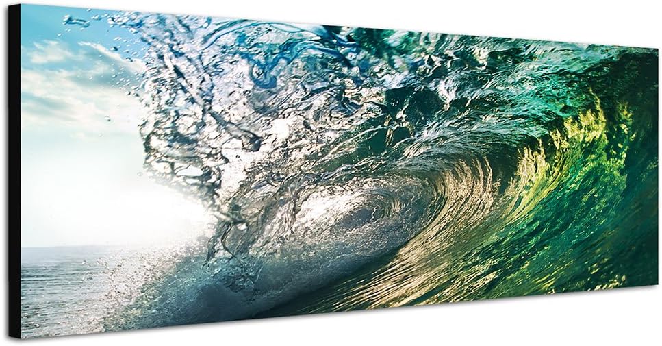 Paul Sinus Art Panoramabild auf Leinwand und Keilrahmen 150x50cm Ozean Welle Sonnenuntergang