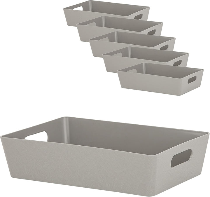 #11 6x Schubladenorganizer Ordnungsbox - 6 cm hoch - 17x25x6 - Taupe mit Lederoptik - Ordnungskorb R