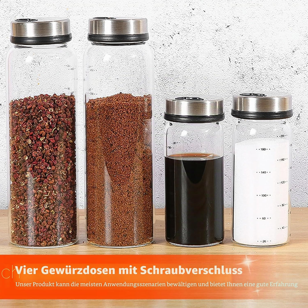 WIYETY 4 Stück Gewürzgläser Mit Drehdeckel, Gewürzdosen aus Borosilikatglas, Gewürzstreuer Glas mit