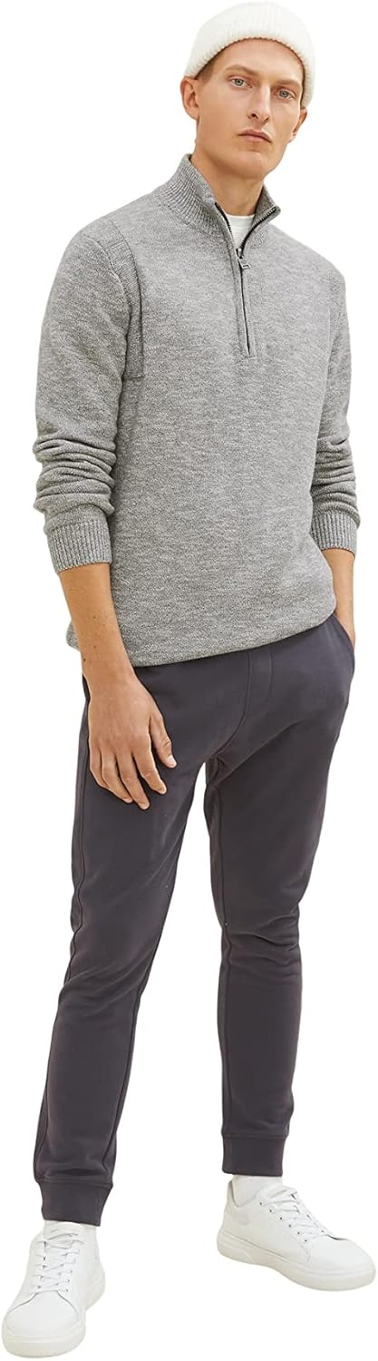 TOM TAILOR Herren Troyer Strickpullover in Melange-Optik L 31010 - Grey White Injected Melange, L 31