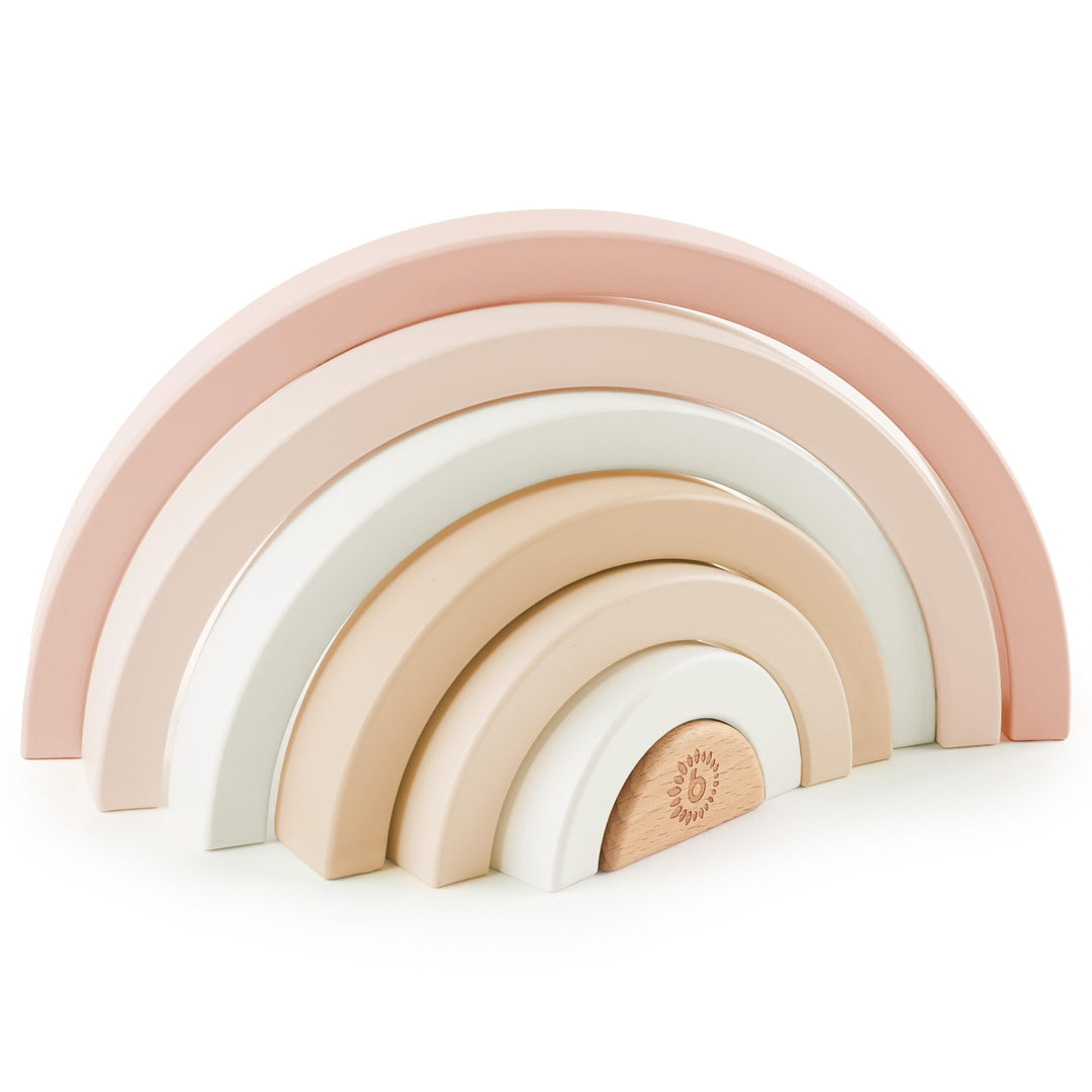 Bieco Ella Holz Regenbogen | Stapelturm für Kinder | Regenbogen Montessori Holzspiel Dekoration Turm