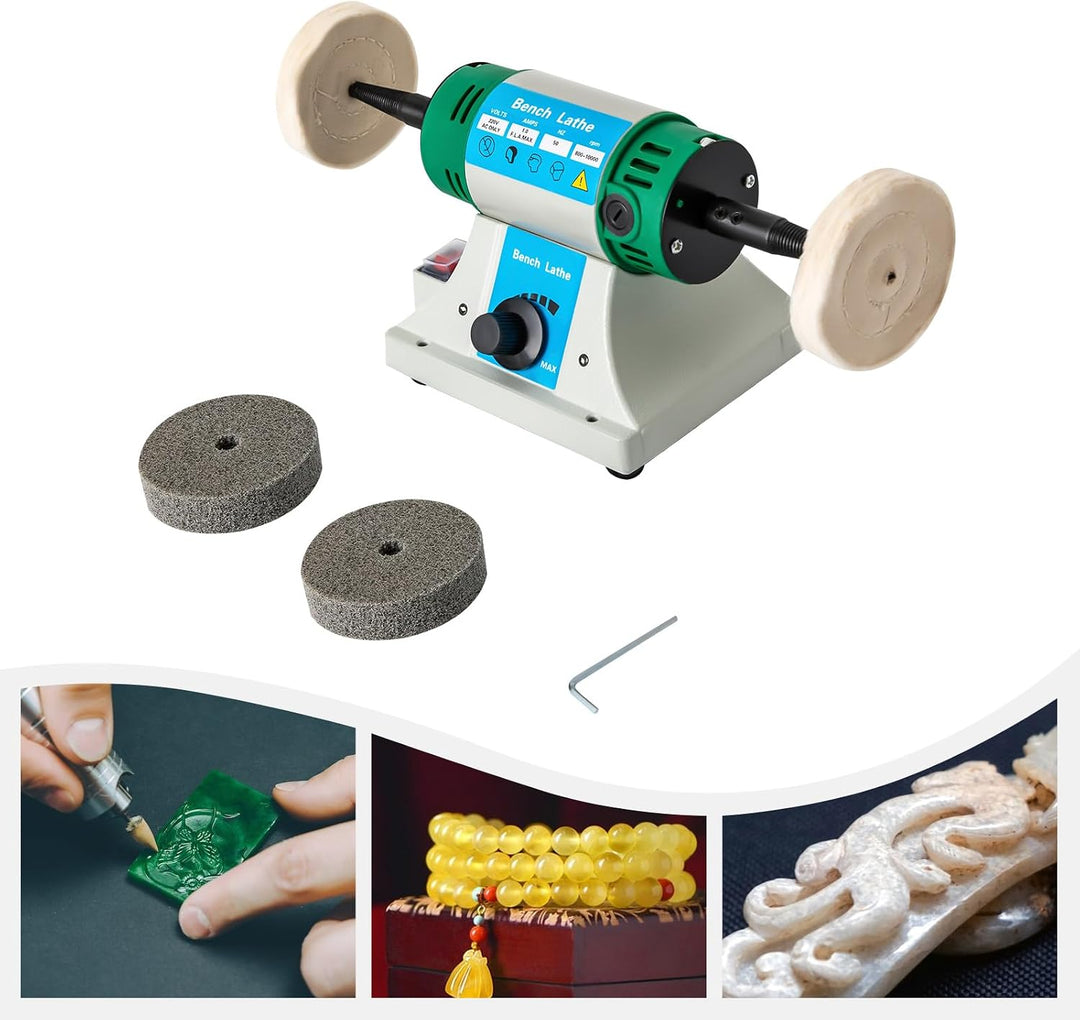 Tischpoliermaschine 320 W, 800–10.000 min⁻¹, mit 2 Stoff- und 2 Faserrädern – variable Polierschleif