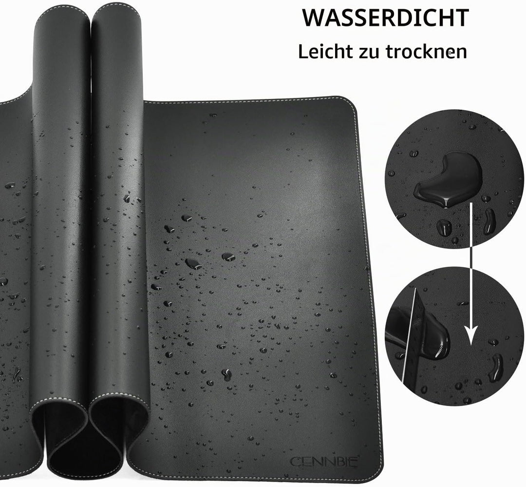 CENNBIE Schreibtischunterlage Leder, 100x50cm extra grosseTischunterlage, erweitertes PU-Leder Mausp