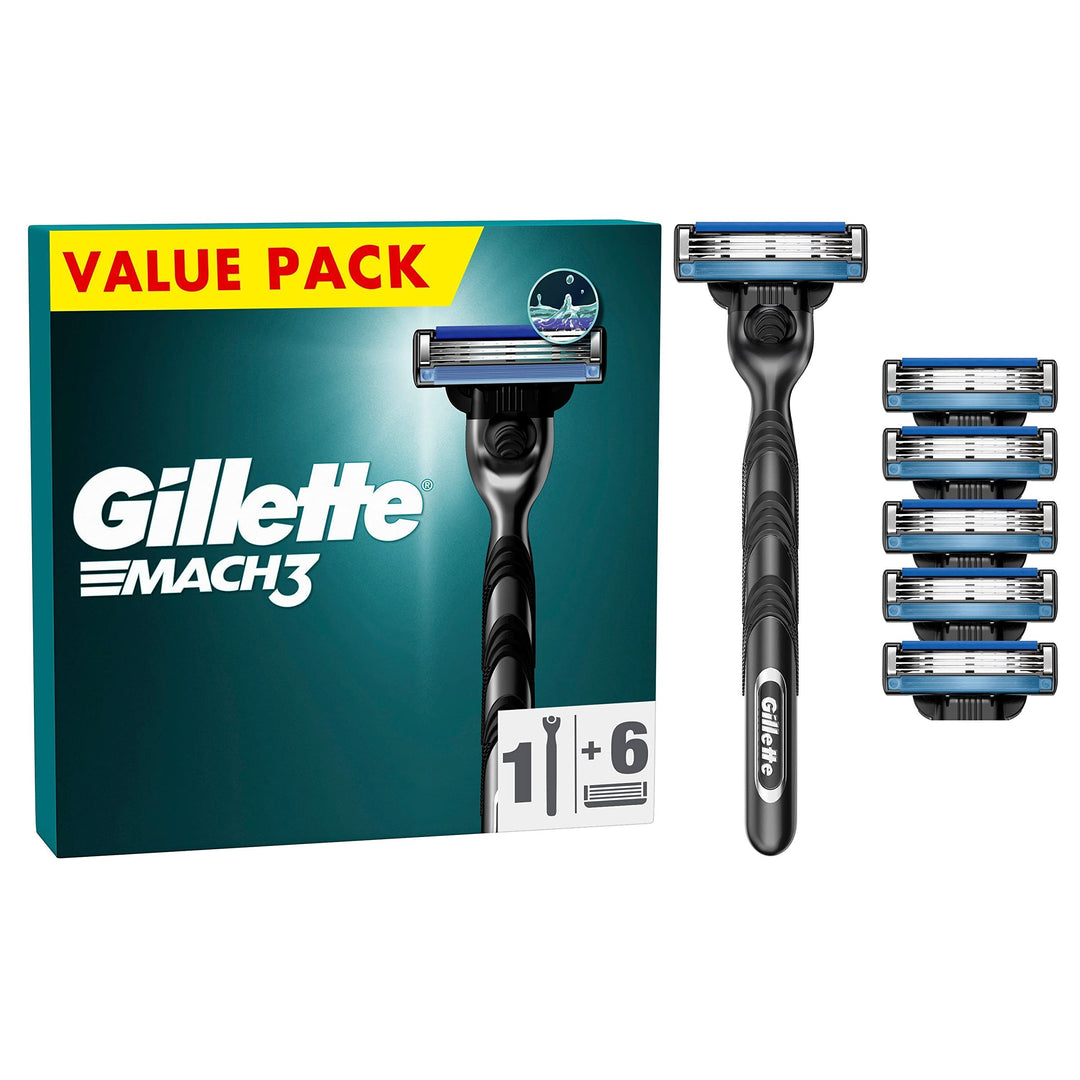 Gillette Mach3 Nassrasierer Herren, Rasierer + 6 Rasierklingen mit 3-fach Klinge, Geschenk für Männe
