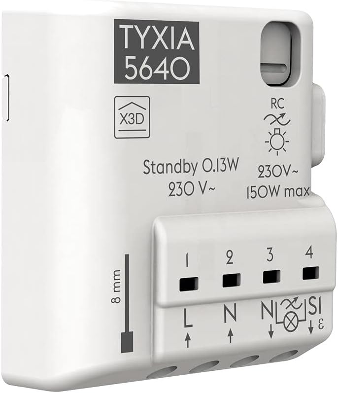 Delta Dore Tyxia 5640 Funk-Nano-Empfänger (Anschluss Phase/Neutral) - Dimmen | Angeschlossene Beleuc