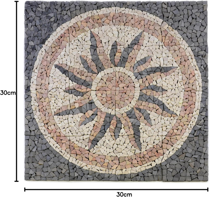 Divero Fliesen Rosone Blume Sonne Windrose Naturstein Mosaik Marmor dekorativ Creme-grau-rosé 120x12