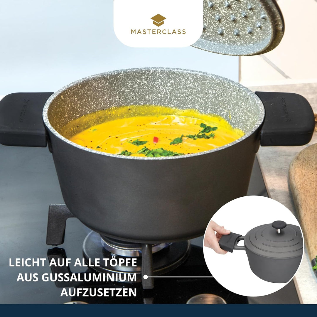 MasterClass Pfannengriffhülsenset für Aluminiumguss-Kasserollen, griffiges Silikon, 3 Stück, schwarz