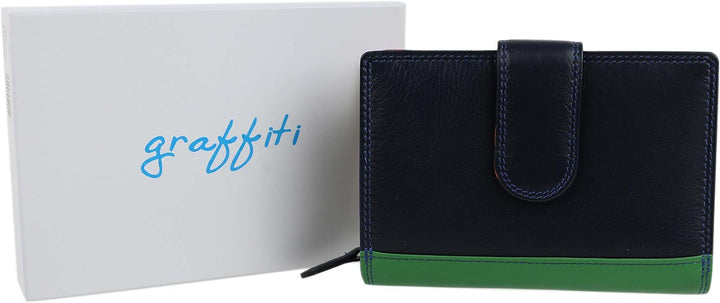 Golunski Ladies Tab b枚rse mit Umschlag aus Leder, Graffiti, Geschenkbox, Blau - Mitternachtsblau - G