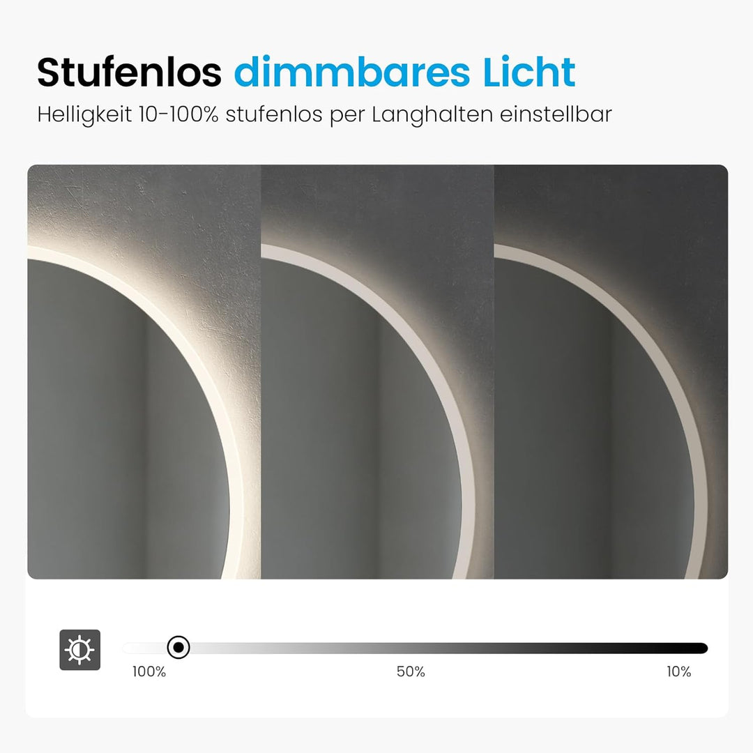Heilmetz Bluetooth Badspiegel mit Beleuchtung Rund 60cm, LED Badezimmerspiegel mit Licht, Uhr, Antib