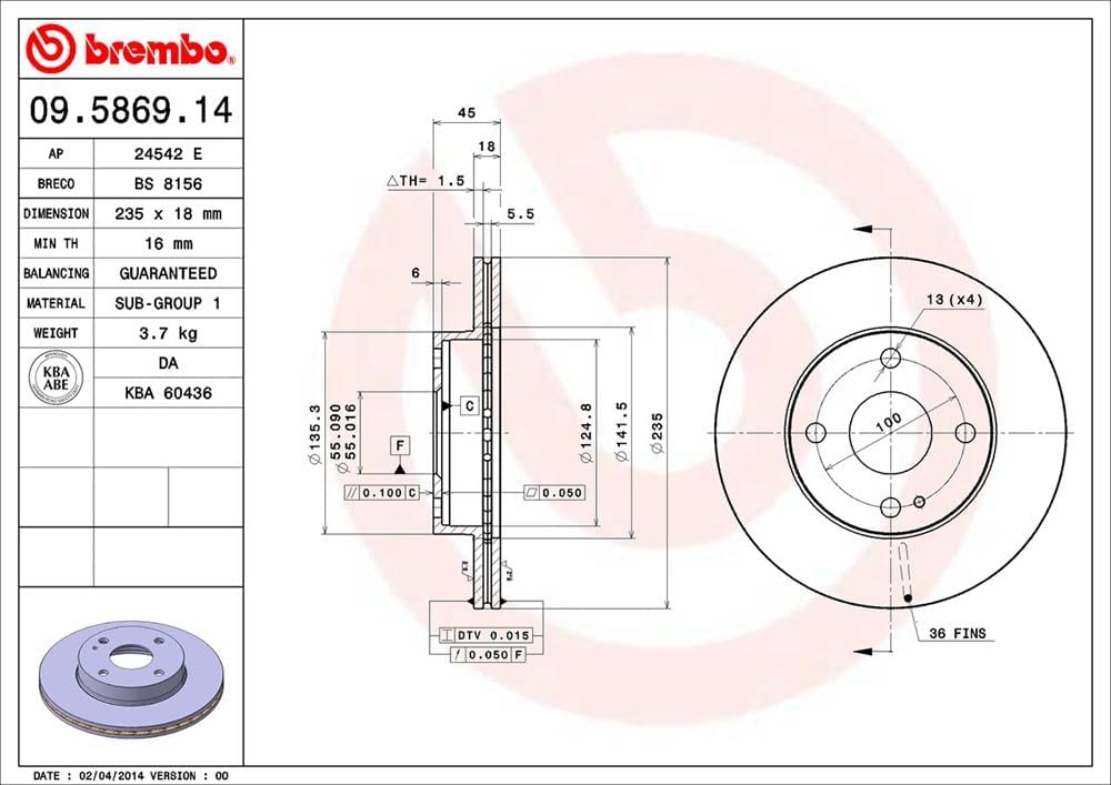 Brembo 09.5869.14 Bremsscheibe - Paar