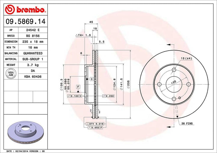 Brembo 09.5869.14 Bremsscheibe - Paar