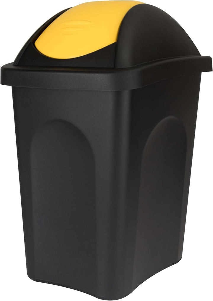 Mülleimer 30l schwarz gelb eckig, Schwingdeckel Mülleimer Küche, Mülltonne, Abfalleimer Küche, Mistk