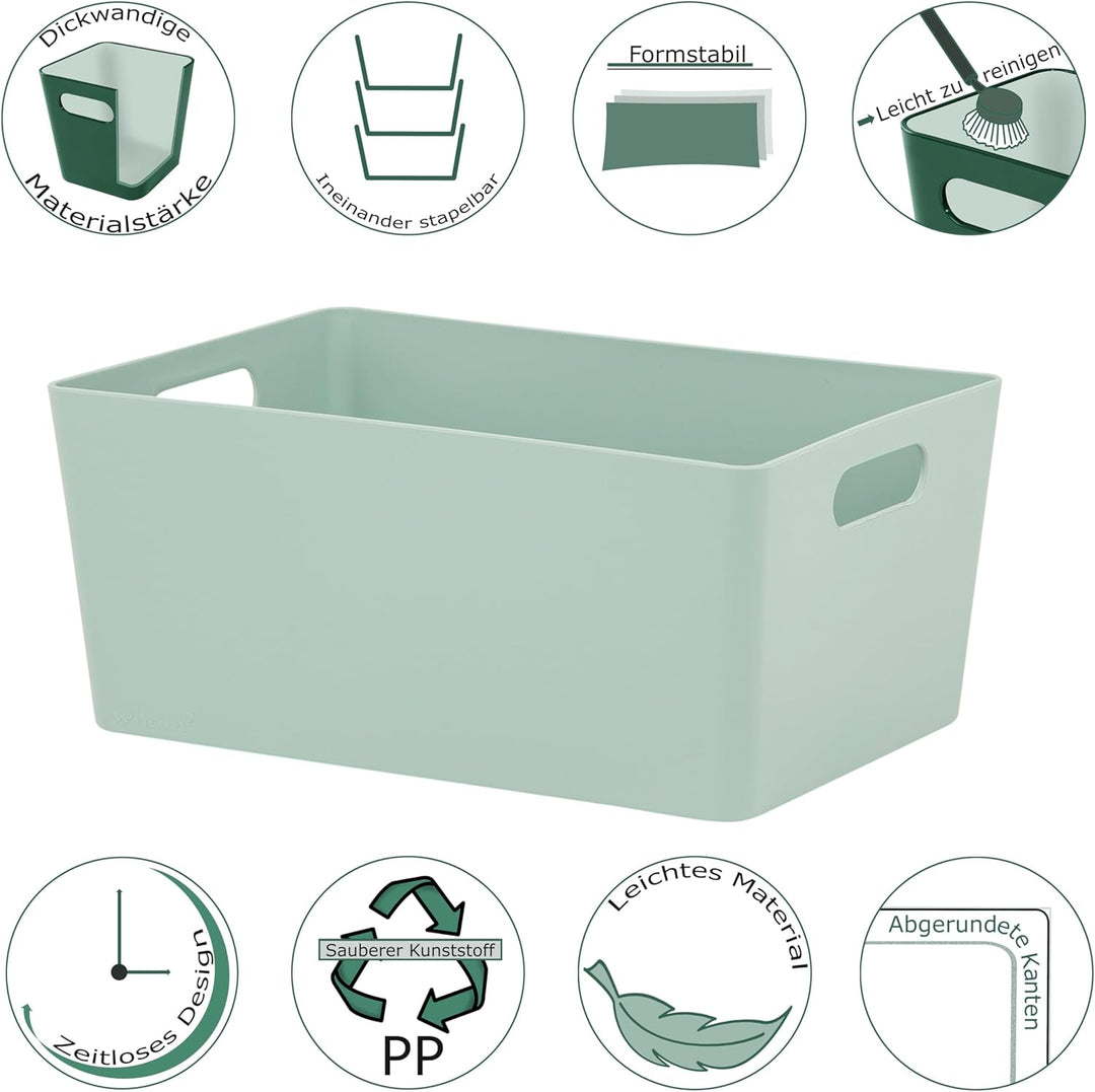 3x Ordnungsbox GRÜN mit Beschriftungsclip - DINA5 - 25x17x11cm - 3,9 Liter Ordnungssystem Ordnungsko