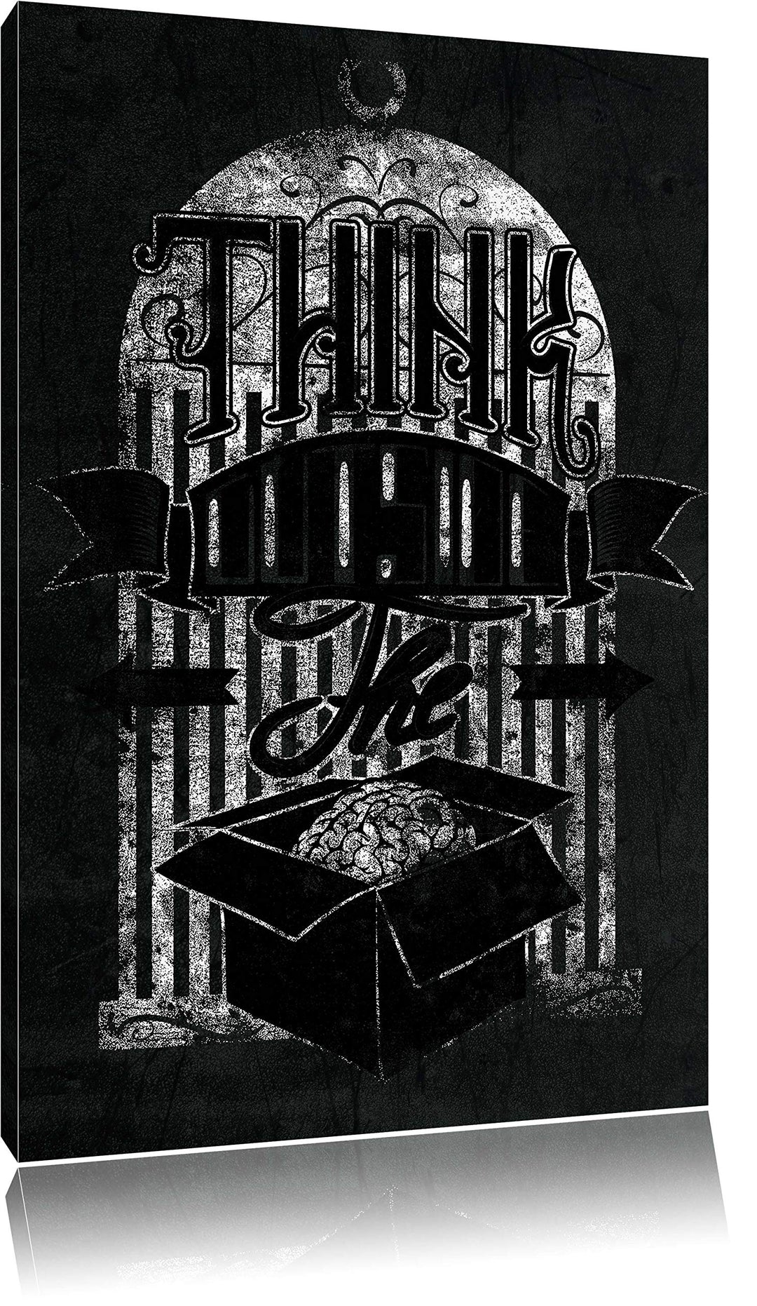 Dark Think outside the box black Bild auf Leinwand, XXL riesige Bilder fertig gerahmt mit Keilrahmen