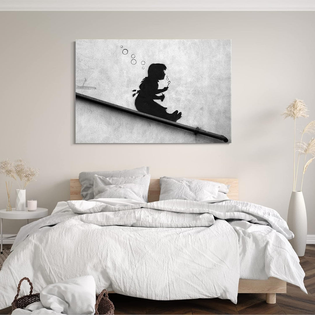 Leinwand (60x40cm): Banksy - Mädchen Seifenblasen rutscht Gelände runter Wand-G 60x40 cm, 60x40 cm
