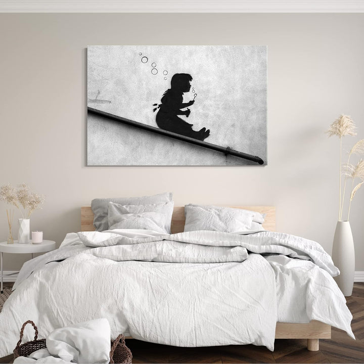 Leinwand (60x40cm): Banksy - Mädchen Seifenblasen rutscht Gelände runter Wand-G 60x40 cm, 60x40 cm