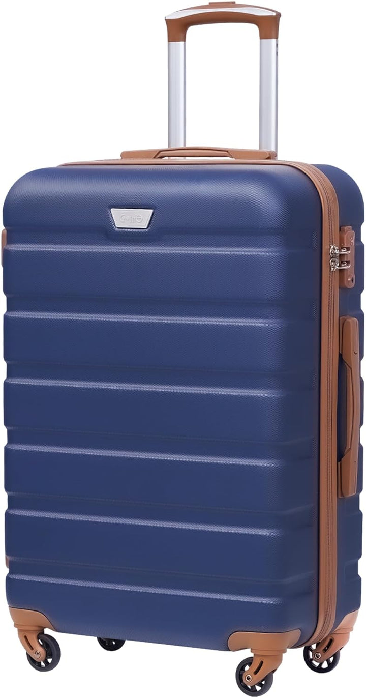 COOLIFE Hartschalen-Koffer Trolley Rollkoffer Reisekoffer mit TSA-Schloss und 4 Rollen (Blau/Braun,
